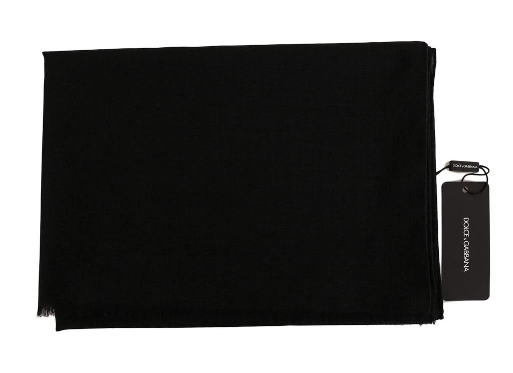 Dolce & Gabbana Dolce & Gabbana Solid Black Wool Blend Shawl Wrap 70cm X 200cm Scarf 2