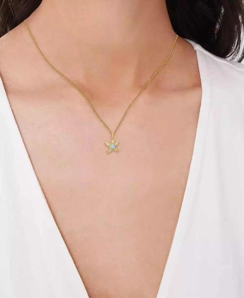 Macy's Blue Topaz (1/10 ct. t.w.) & Lab-Grown White Sapphire (1/10 ct. t.w.) Starfish 18" Pendant Necklace in 14k Gold-Plated Sterling Silver 2