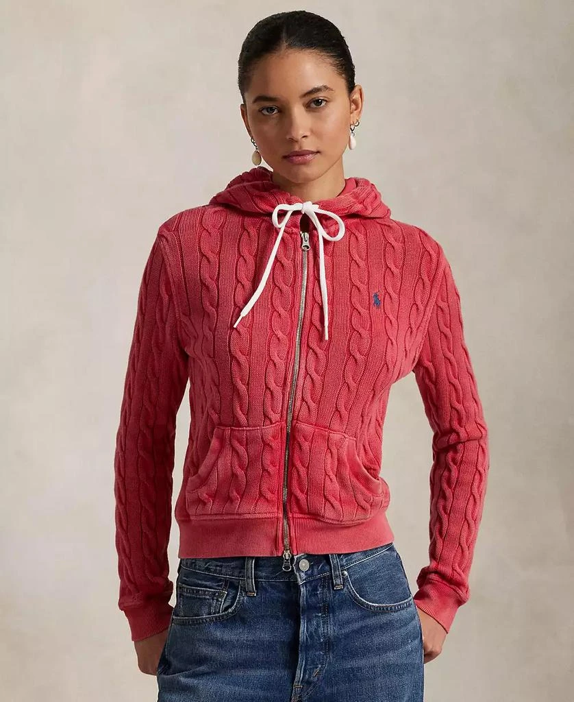 Ralph Lauren Women's Cable-Knit Cotton Full-Zip Hoodie Sweater 1