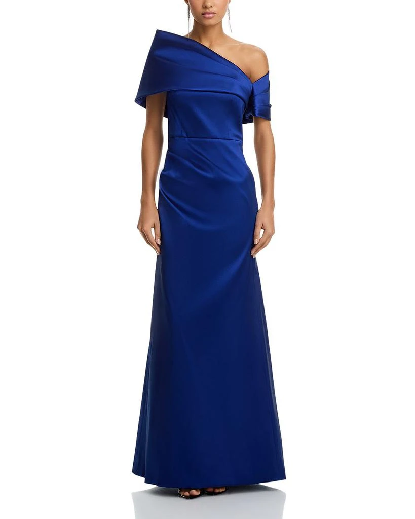 Teri Jon Stretch Mikado Asymmetric Off Shoulder Cuff Gown 1