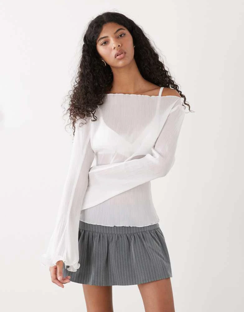 Monki Monki sheer floaty long sleeve top in white
