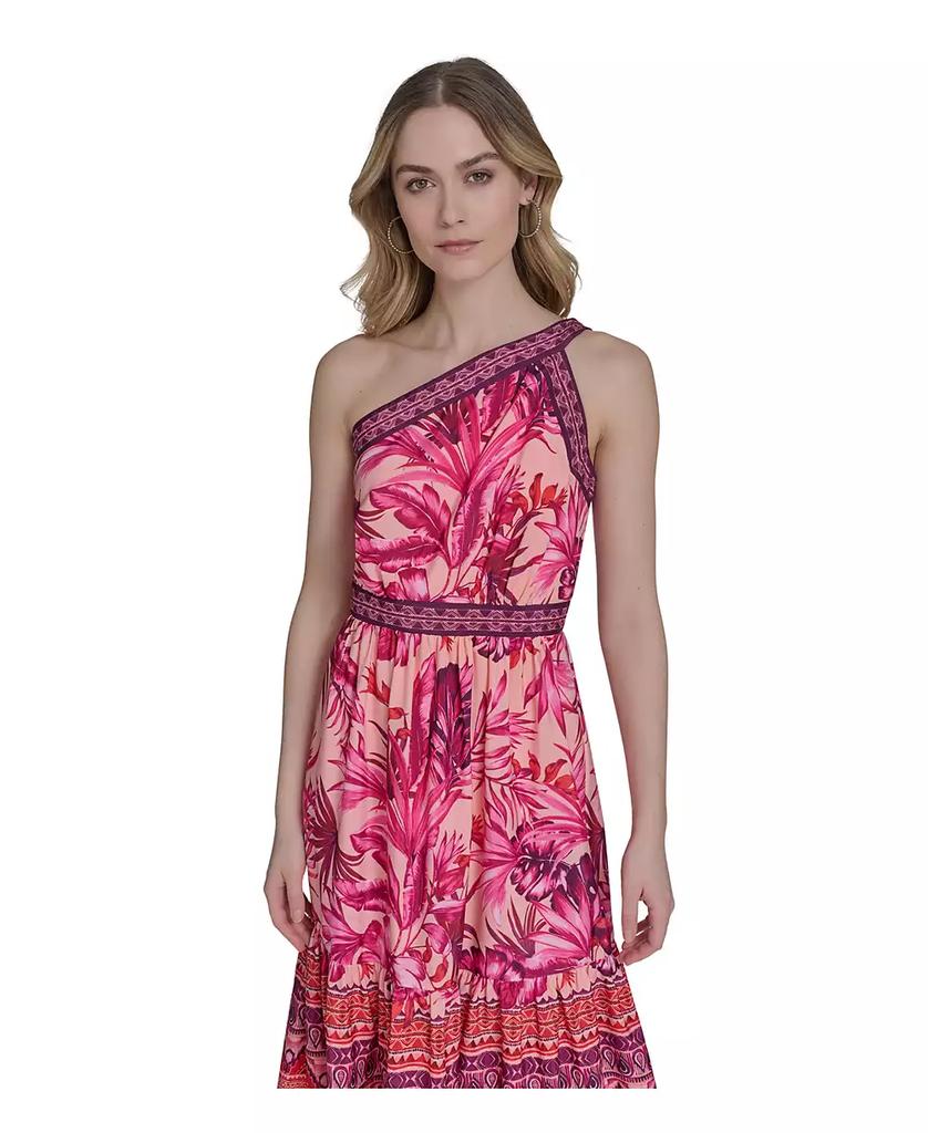 Eliza J Women's Mixed-Print One-Shoulder Tiered Midi Dress