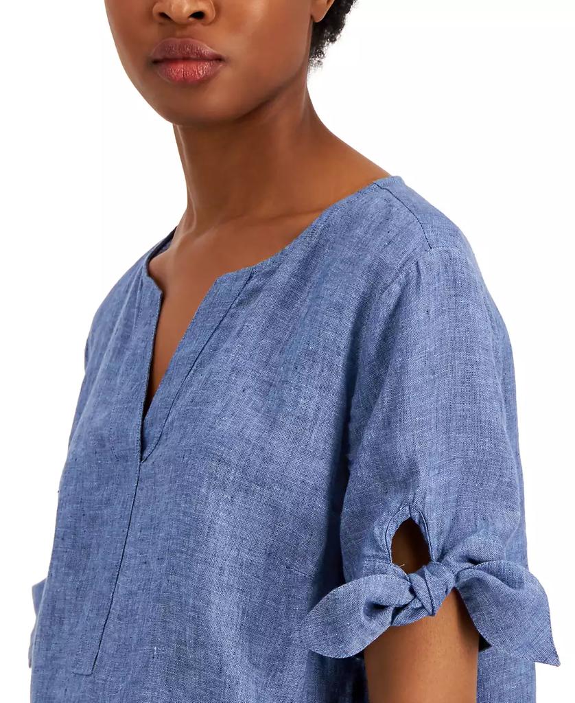 売れ筋商品|||チャータークラブ カットソー トップス レディース Women's 100% Linen Split-Neck Tie-Cuff Top, Created for Macy's Blue Ocean Charter Club Women's 100% Linen Split-Neck Tie-Cuff Top