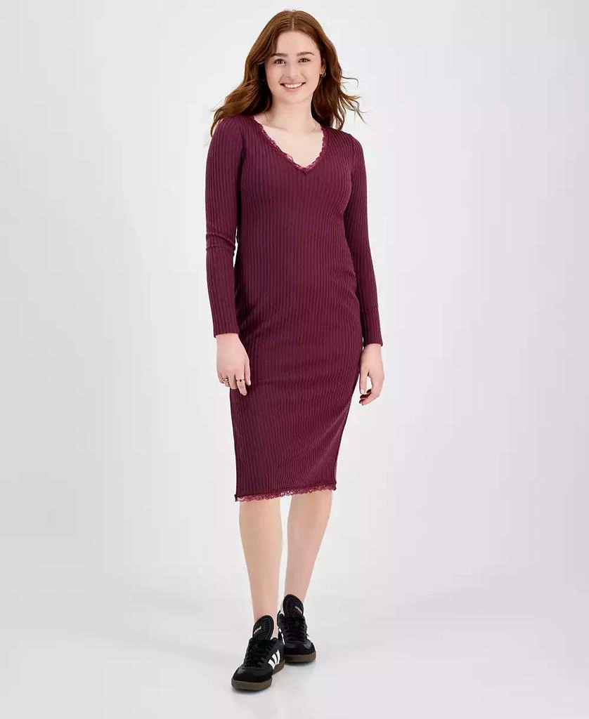 Planet Heart Juniors' Rib-Knit Long Sleeve Midi Dress 1