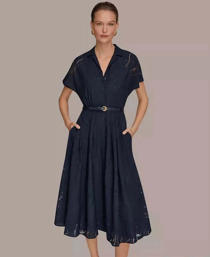 Donna Karan Women
s Floral Belted Midi Shirt Dress