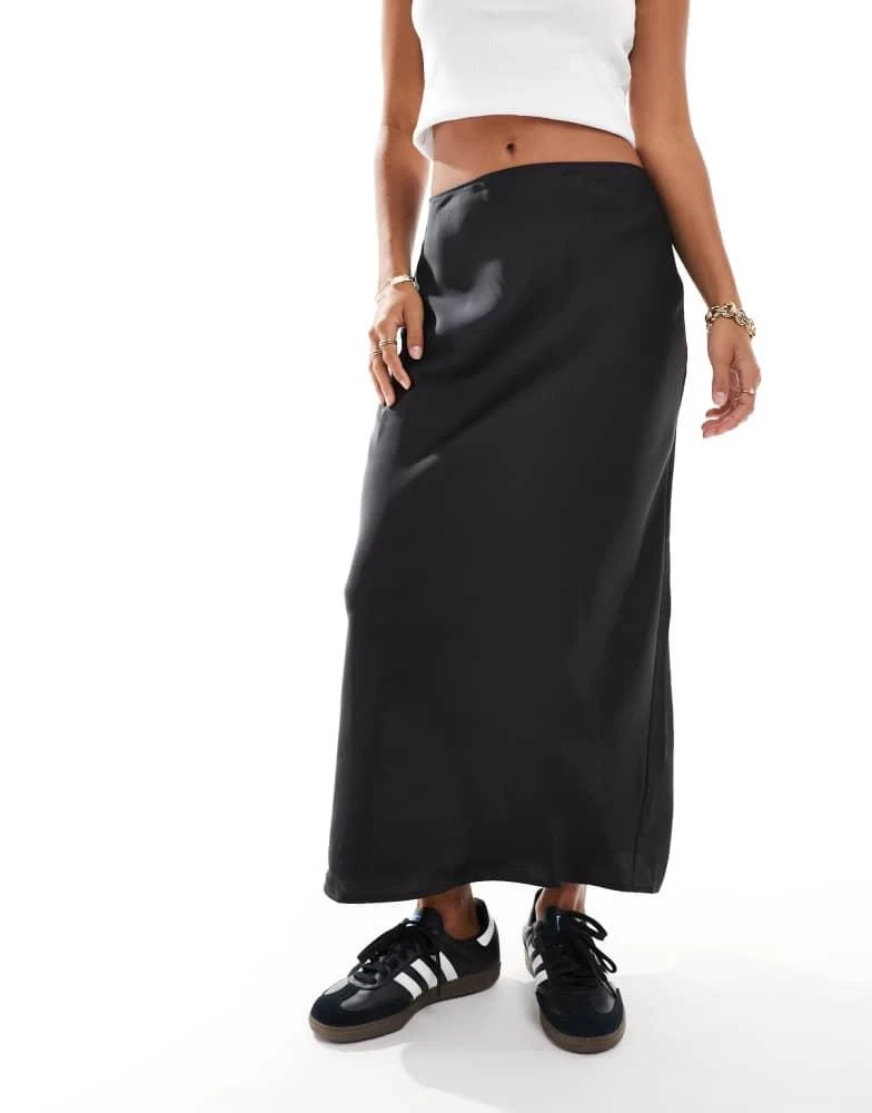 ASOS ASOS DESIGN Petite satin bias midi skirt in black 4