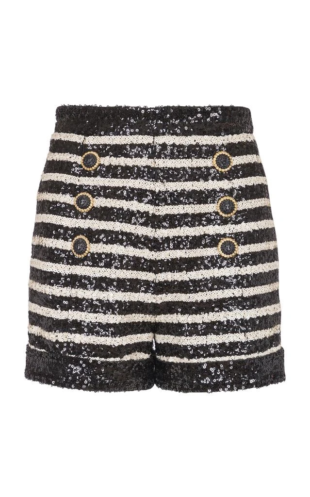 Balmain Balmain - Sequined Knit Shorts - Black/white - FR 38 - Moda Operandi 1