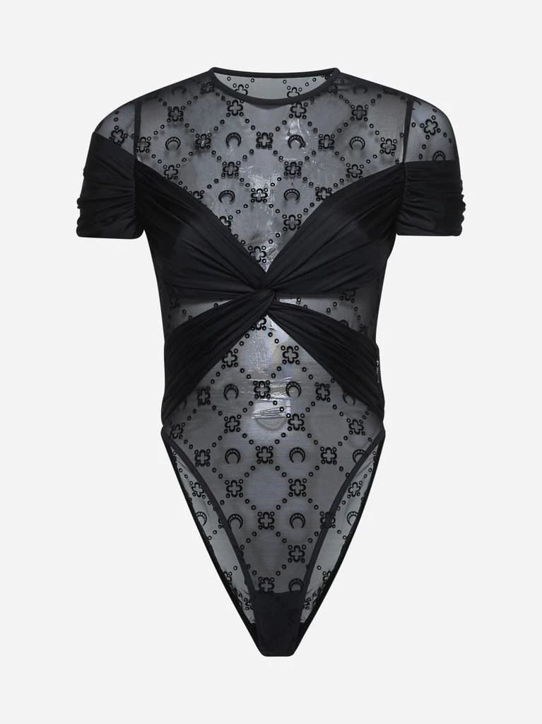 MARINE SERRE Black jersey and monogram mesh bodysuit 1