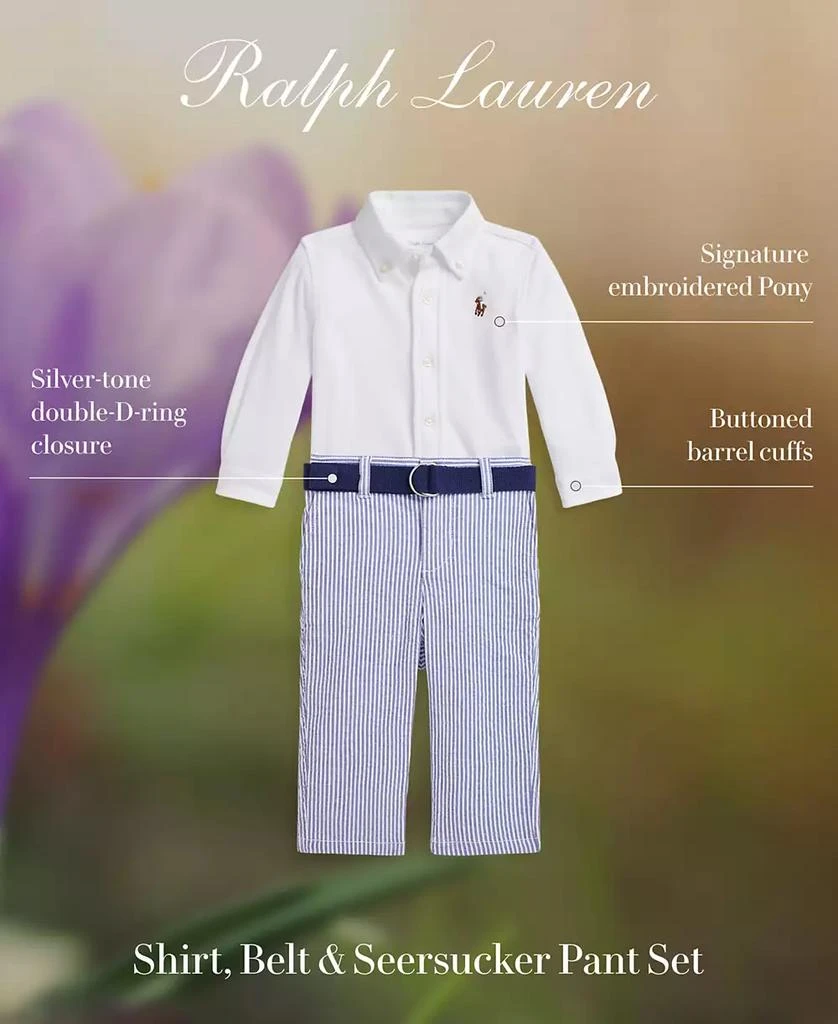 Ralph Lauren Baby Boys Button-Down Shirt, Belt & Seersucker Pants Set 4