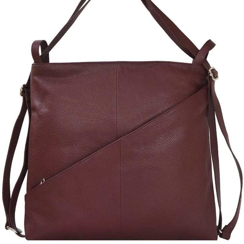 Brix + Bailey Plum Premium Leather Convertible Shoulder Tote Backpack 1