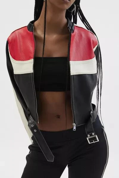 Urban Outfitters UO Jordan Faux Leather Fitted Racer Moto Jacket 4