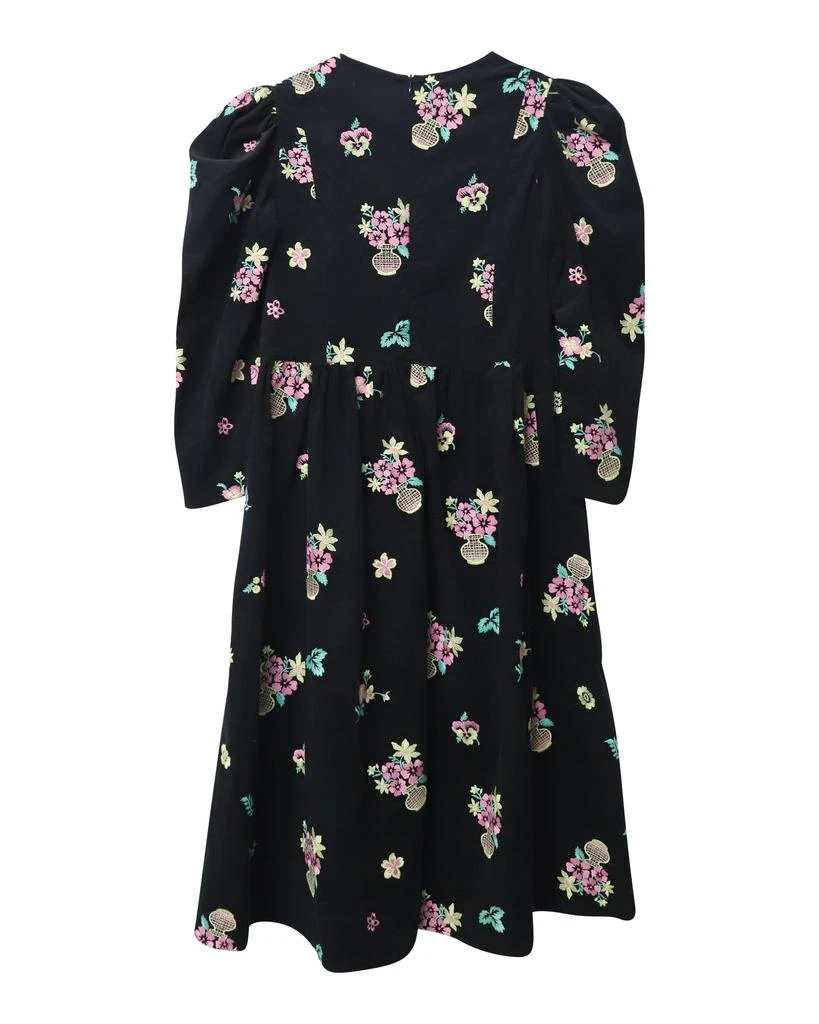 BATSHEVA Puff Sleeve Midi Dress in Black Floral Print Cotton 4