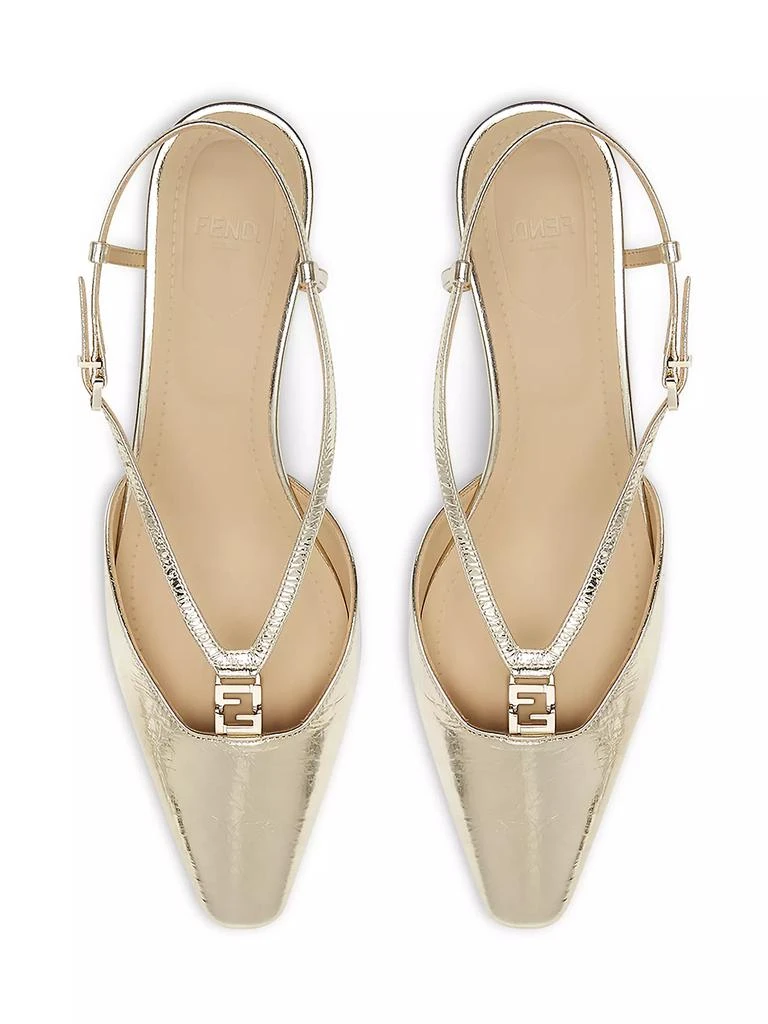 Fendi Fold Logo Metallic Leather Kitten-Heel Pumps 4