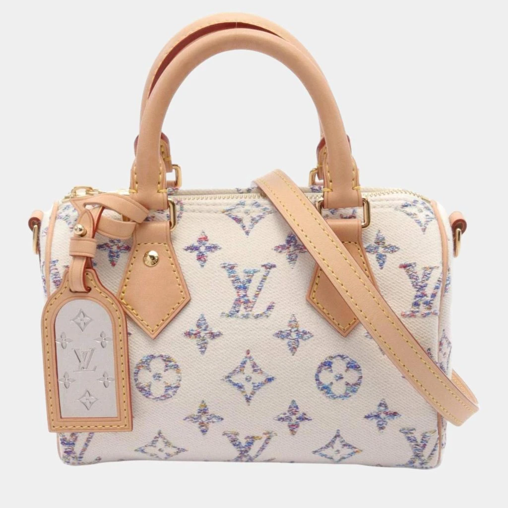 Louis Vuitton Louis Vuitton White Multicolor Leather Speedy Bandouliere 20 Monogram Jacquard Handbag 1