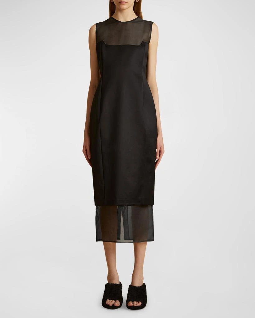 Khaite Dissa Sleeveless Wool Midi Corset Dress with Mesh 2
