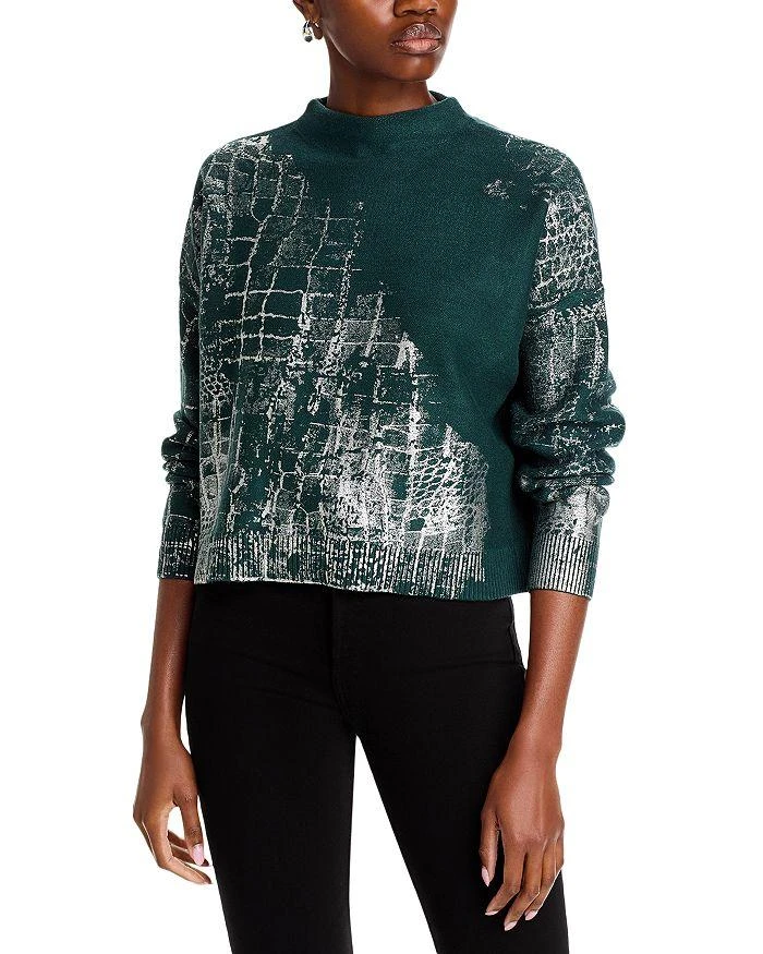 Adrienne Landau Crocodile Foil Print Funnel Neck Sweater 1