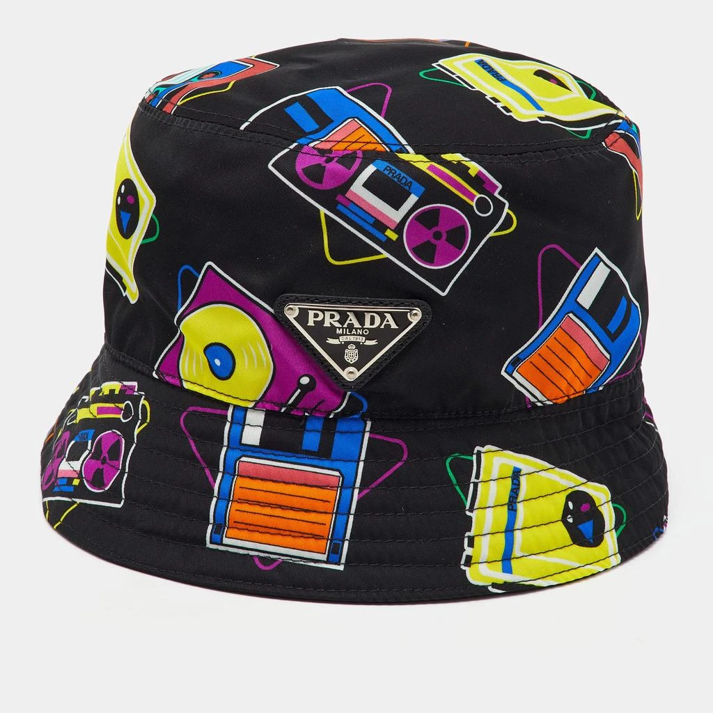 Prada Prada Black Camera Printed Nylon Bucket Hat M 2