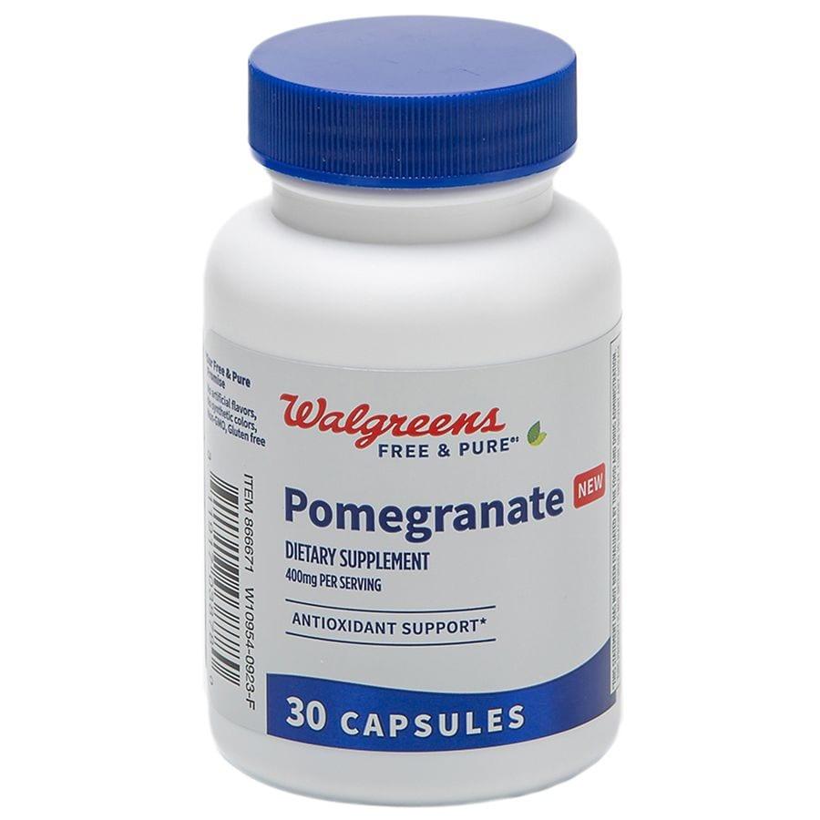 Walgreens Free & Pure Pomegranate Supplement 400mg Capsules for Antioxidant Support (30 days)