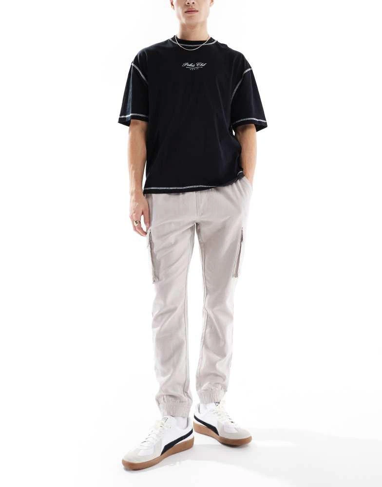 French Connection Mens French Connection cargo pocket linen trousers in stone 5