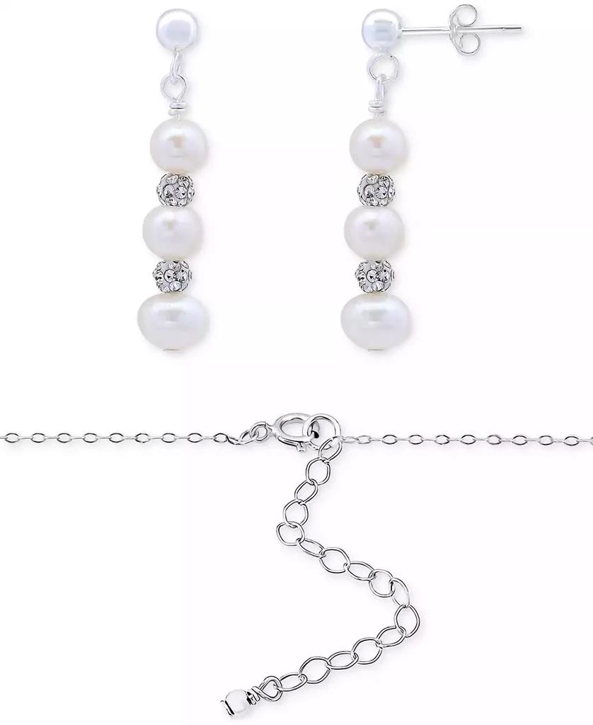 Macy's Cultured Freshwater Pearl (5-7mm) & Crystal Pendant Necklace & Matching Drop Earrings Set in Sterling Silver 4