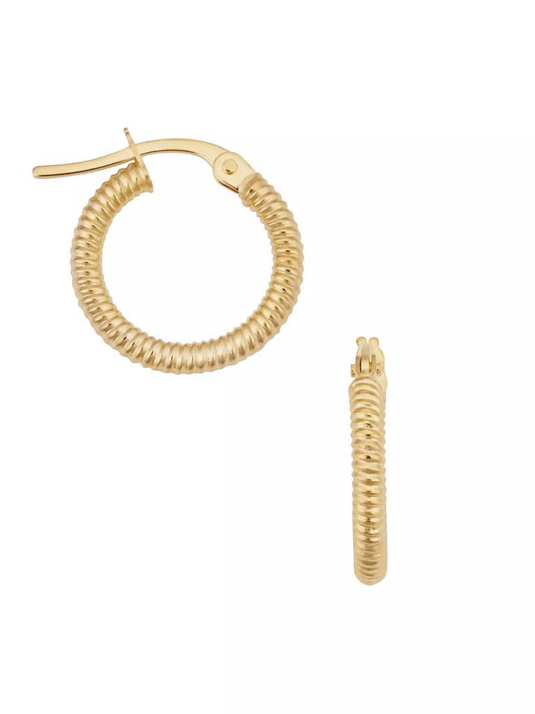 Oradina 18K Yellow Gold Ribbed Mini Hoops