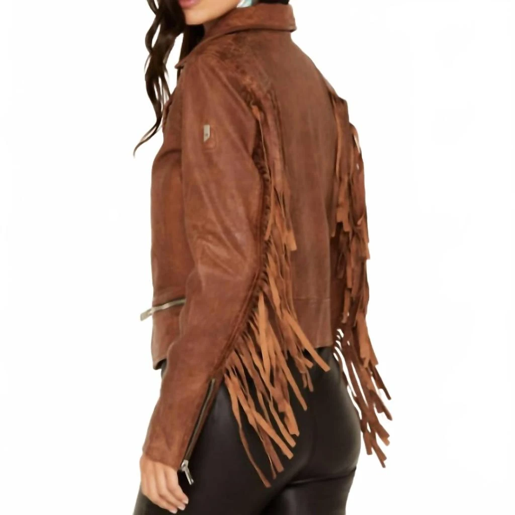 MAURITIUS Women
s Zoe Fringe Leather Jacket In Cognac 2