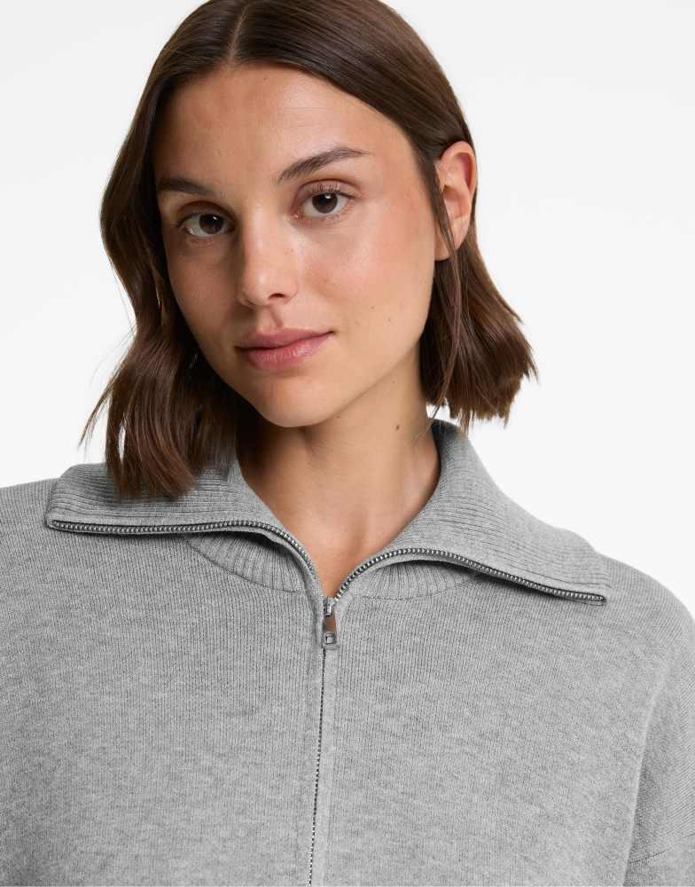 OYSHO OYSHO Half-zip long knit jumpsuit in black