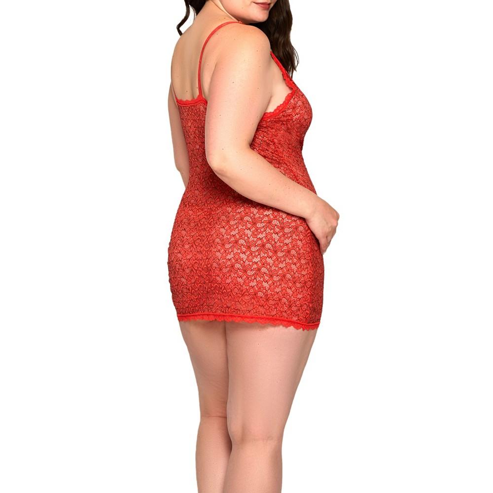 iCollection Plus Size Marvella All Lace Easy to Wear Stretch Chemise & Panty 2pc Lingerie Set