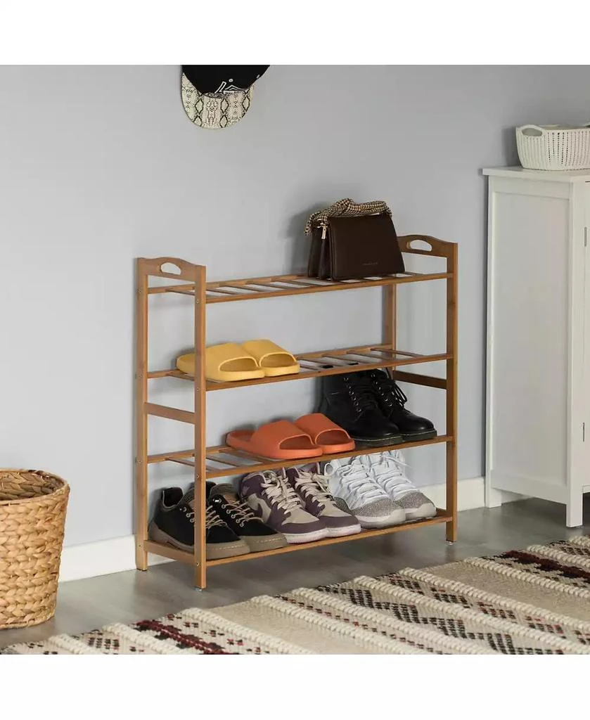Basicwise Bamboo Storage Shoe Rack, Free Standing Shoe Organizer Storage Rack, 4 Tier 4