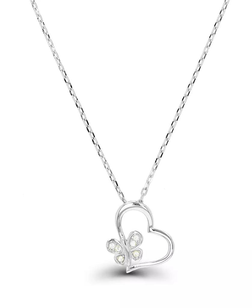 Macy's Cubic Zirconia Butterfly and Heart Necklace (1/20 ct. t.w.) in Sterling Silver