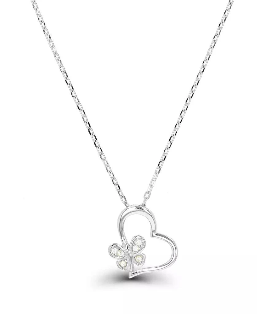 Macy's Cubic Zirconia Butterfly and Heart Necklace (1/20 ct. t.w.) in Sterling Silver 1