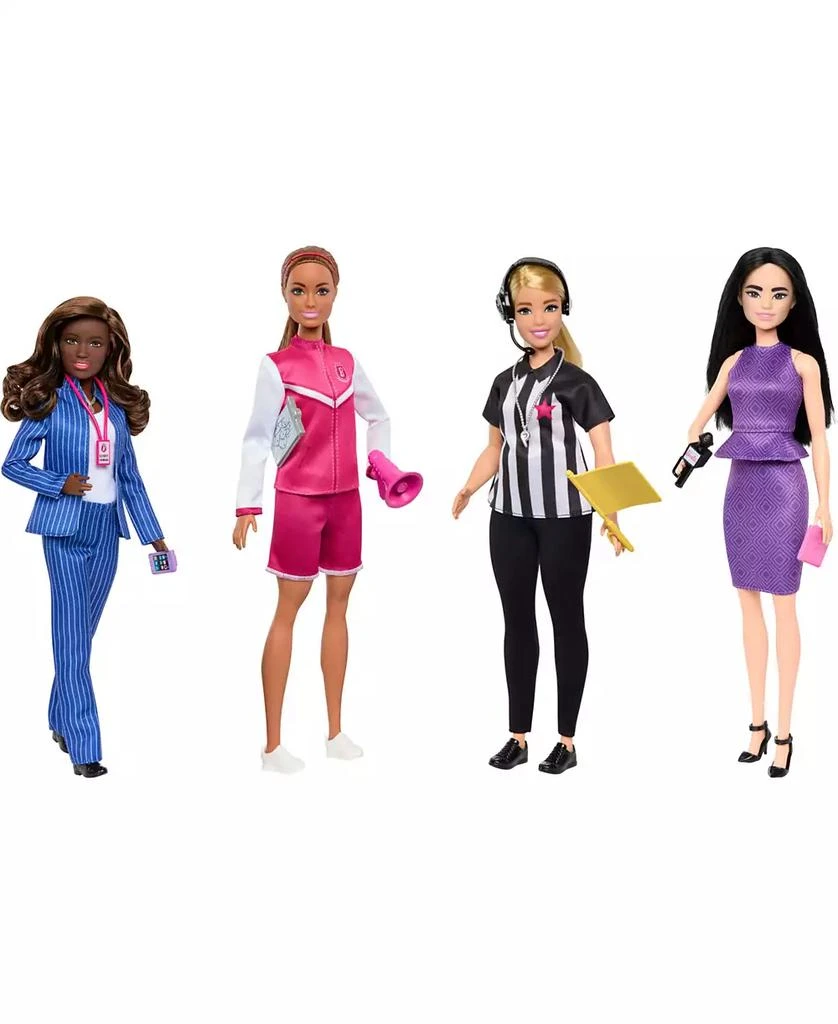 Barbie Dolls, Set of 4 Sports Career Dolls and 8 Accessories with General Manager, Coach, Referee and Sports Reporter 1