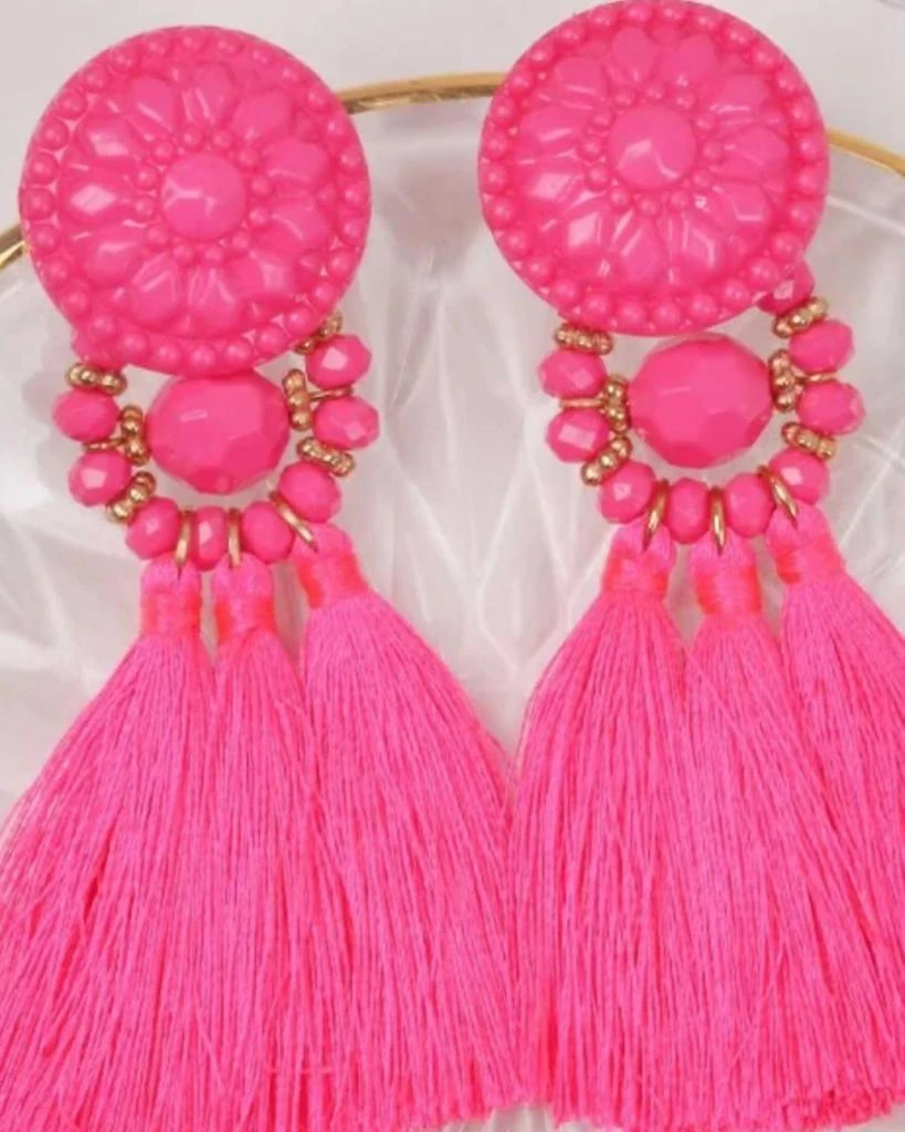 Inspired Fashion Women
s Tassel Drop Earrings In Pink 2
