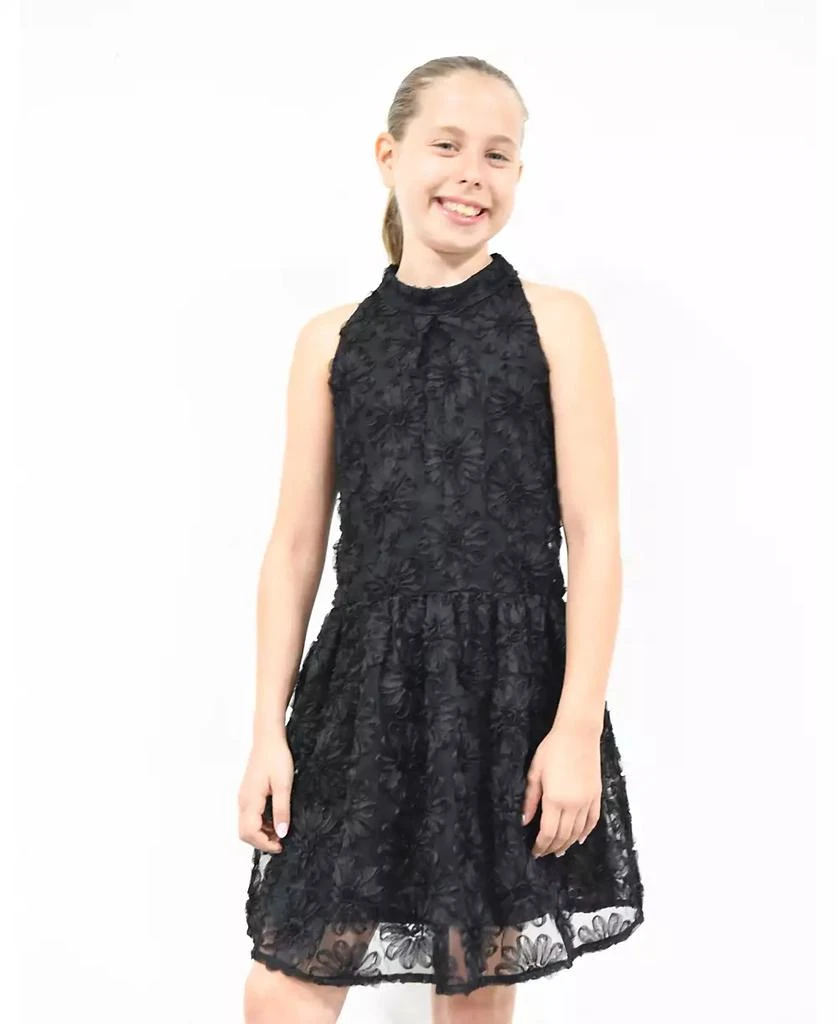 Pink & Violet Big Girls All Over Soutache Mesh U-Neck Dress 1
