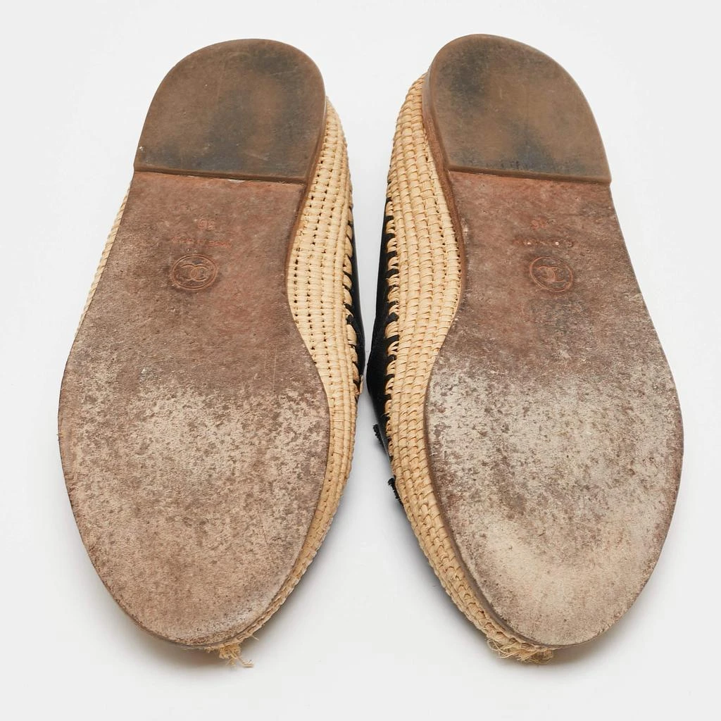 Chanel Chanel Beige/Black Leather and Raffia CC Espadrille Flats Size 36 6