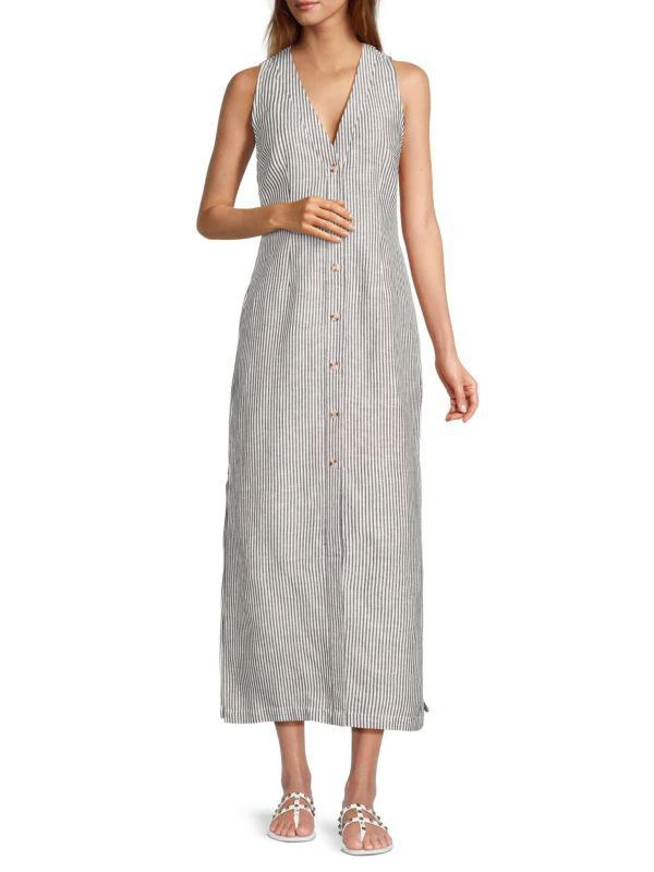 Onia Striped Linen Blend Midi Dress 1