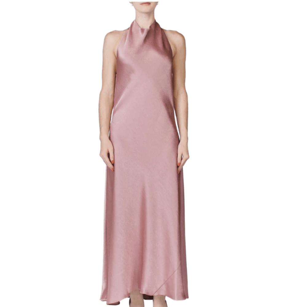 Vince Vince Women Petal Quartz Pink Halter Cowl Neck Silk Maxi Slip Dress