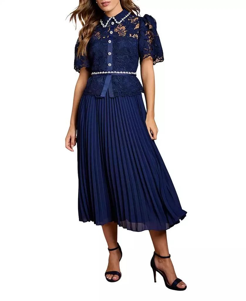 knee length dresses for ladies Say Yes to This White Corset Bodice & Pleated Lace Maxi Dress