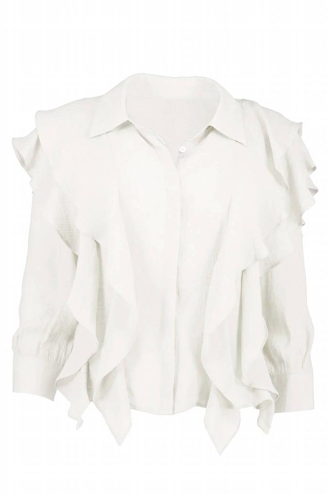 Bishop + Young Chantal Ruffle Long Sleeve Top In Porcelain