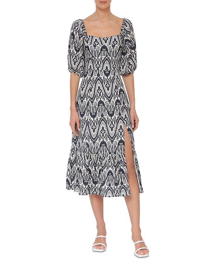 Bagatelle Puff Sleeved Ikat Print Midi Dress