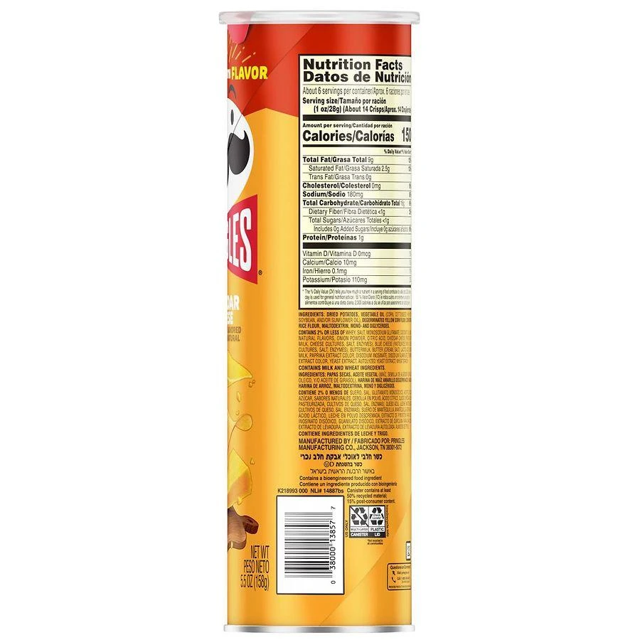 Pringles Potato Crisps Chips Cheddar Cheese 6