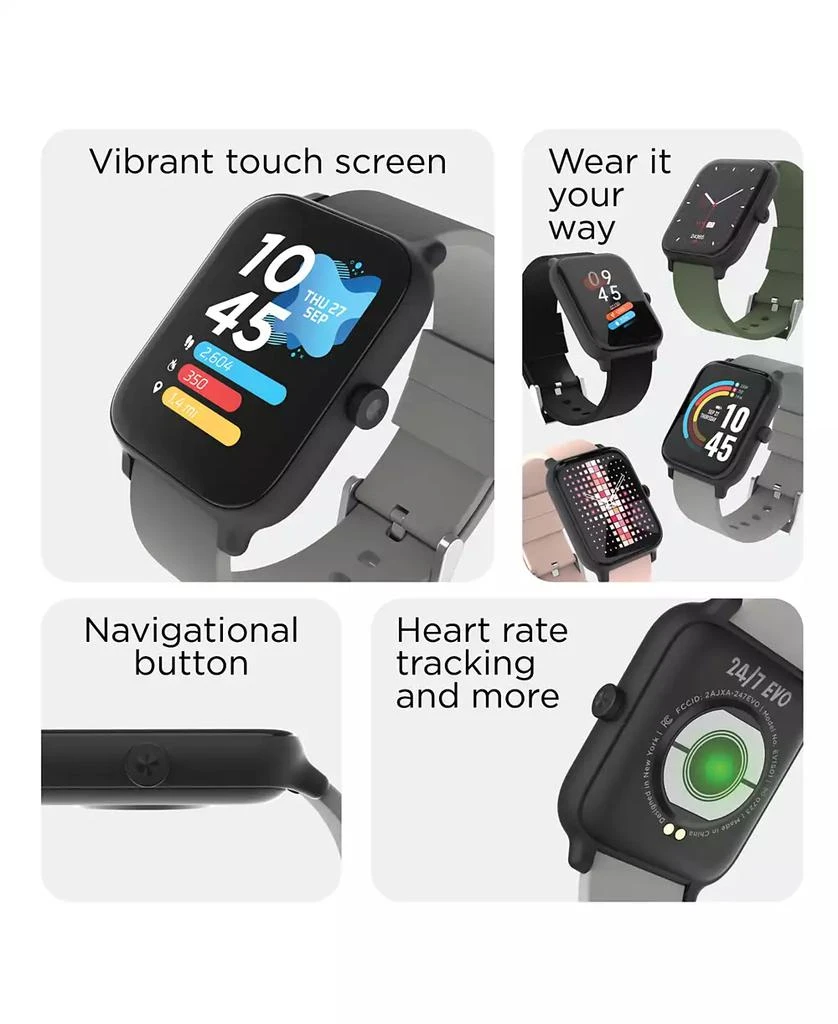 24/7 EVO Unisex Gray Silicone Strap Smartwatch 37.5mm 2