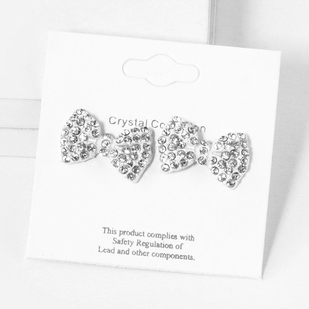 FASHNZFAB Crystal Rhinestone Bow Stud Earrings 4
