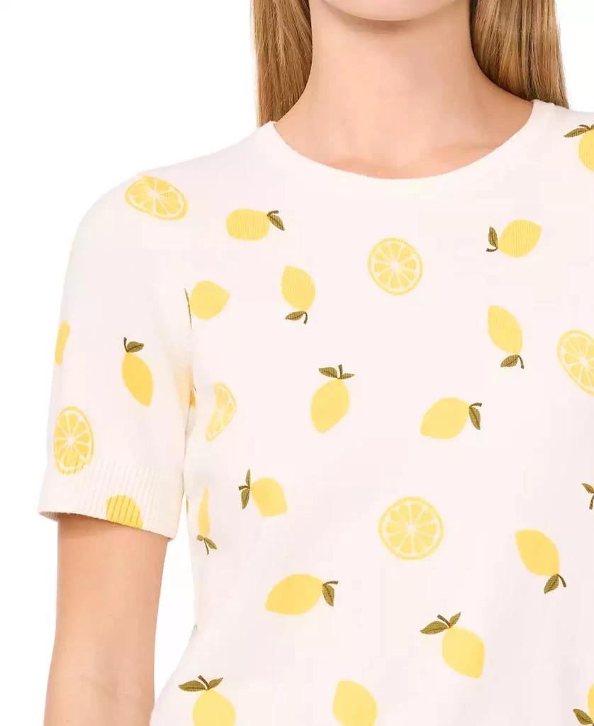 CeCe Women's Lemon-Print Short-Sleeve Cotton Crewneck Sweater 3