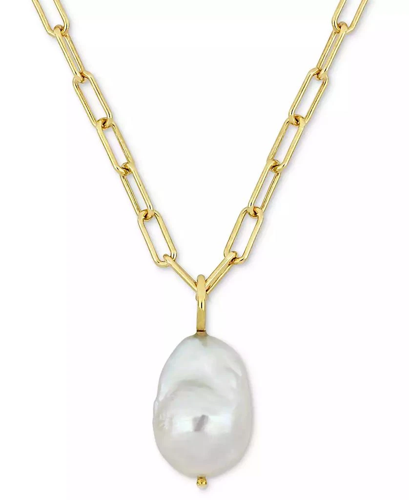 Macy
s Cultured Freshwater Baroque Pearl (13-14mm) Solitaire 18" Pendant Necklace in 18k Gold-Plated Sterling Silver