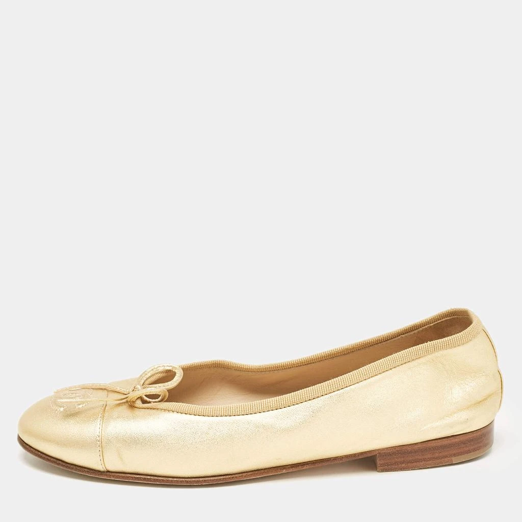 Chanel Chanel Gold Leather Cap Toe CC Bow Ballet Flats Size 35.5 1