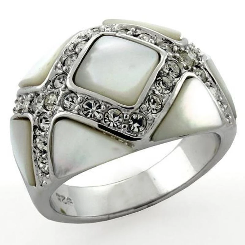 FASHNZFAB Rhodium 925 Sterling Silver Ring with Precious Stone Conch in White