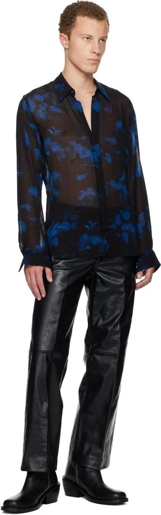 Dries Van Noten Black 
Blue Sheer Viscose Shirt 4