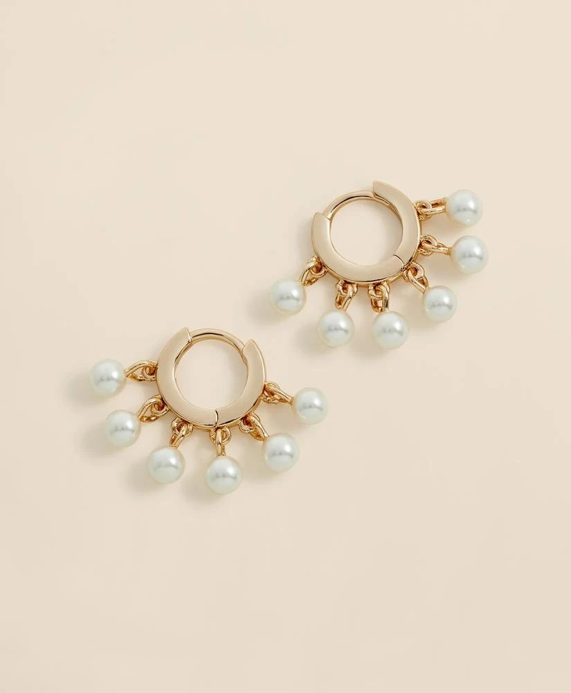 Brooks Brothers Gold-Toned Hoop Earrings with Drop Faux Pearls