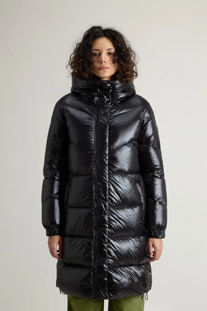 Woolrich Aliquippa Long Down Jacket in Glossy Nylon - Women - Black 1
